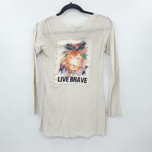 Boho Jane Live Brave Top Womens XS Cotton V-Neck Open Hem Long Sleeve Shirt